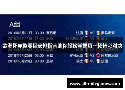 欧洲杯完整赛程安排指南助你轻松掌握每一场精彩对决